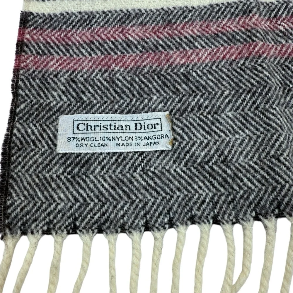Vintage Christian Dior Herringbone Wool Scarf OS Brown/Ivory